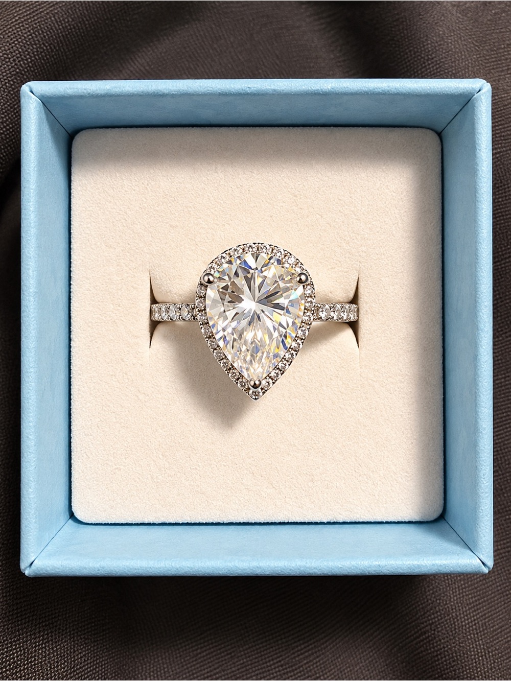 Pear Shaped Halo Solitaire Engagement Ring - White